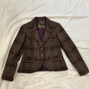 Boden British Tweed By Moon Blazer Women's Plaid Blazer 100% Wool Size US 4P